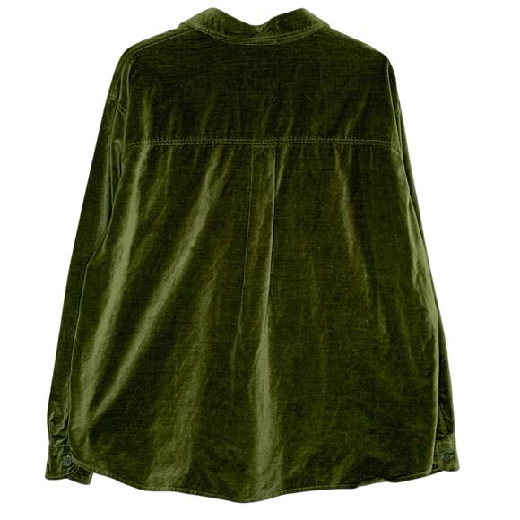 CP Shades L Womens Green Velvet Button Front Shirt Pocket Relaxed USA - Picture 2 of 9